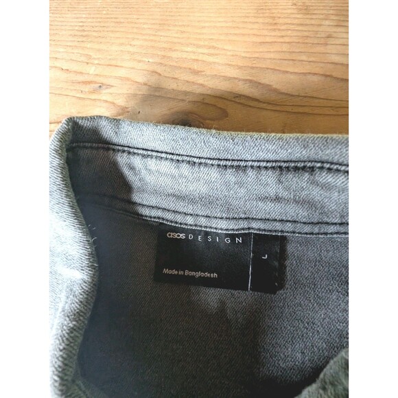 Asos Design Button Down Shirt Mens Large Gray Chambray Short Cuff Sleeve Casual - Picture 15 of 16